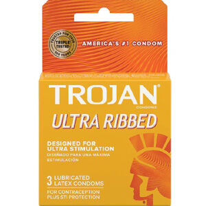 Trojan Ultra Ribbed Condoms - Box of 3