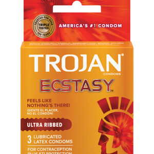 Trojan Ultra Ribbed Ecstasy Condoms - Box of 3