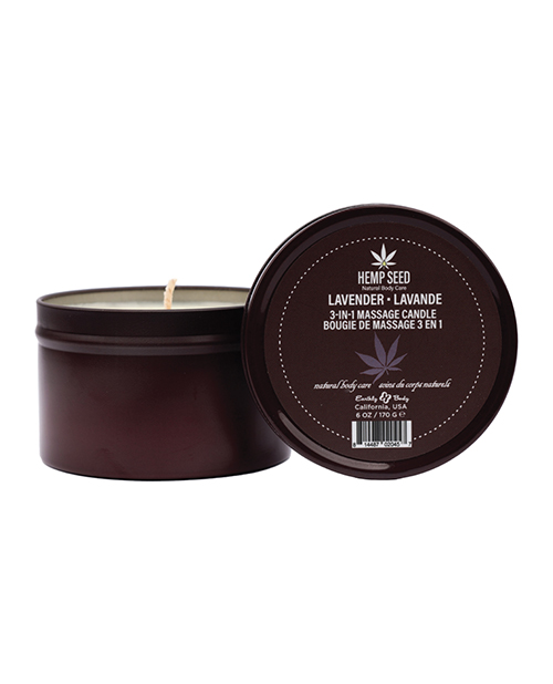Earthly Body Suntouched Hemp Candle - 6 oz Round Tin Lavender