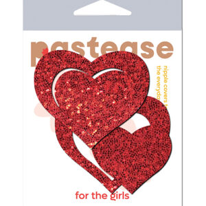 Pastease Glitter Peek a Boob Hearts - Red O/S