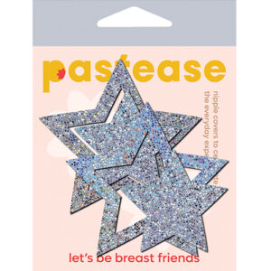 Pastease Glitter Peek a Boob Stars - Silver O/S