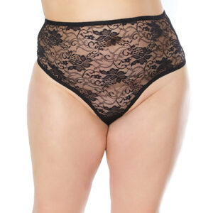 Stretch Lace High Waist Thong Black OS/XL