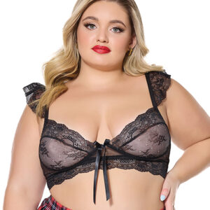 Scallop Stretch Lace Soft Cup Bralette - Black QN