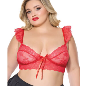 Scallop Stretch Lace Soft Cup Bralette - Red QN