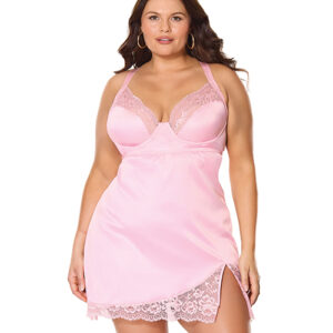 Kissed by Satin Underwire Chemise - Pink 1X/2X