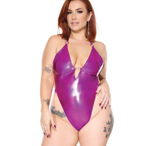 Darque PVC Halter Teddy w/Adjustable Straps - Purple QN
