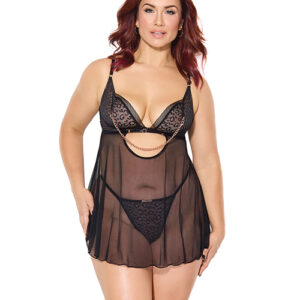 Pleasure Collection Feline Fatale Babydoll & G-String 2 pc Set - Black QN