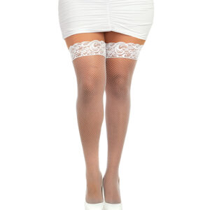 Thigh High Fish Net with Back Seam - White QN