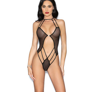 Fishnet Teddy w/Jewel Detail Black O/S