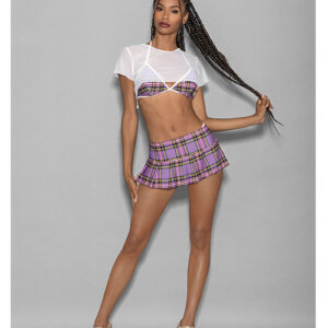 Euphoria 4 pc Girly Adult School Girl Purple Plaid O/S