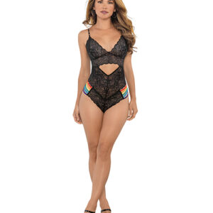Pride Lace Teddy w/Rainbow Side Straps Black L/XL
