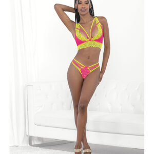 Festival Wear Strappy Lace Top & G-String Neon LG