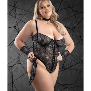 Play Into My Web Lace-up Teddy 4 pc Set - Black 1X/2X