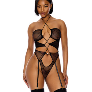 Pull My Strings Sheer Mesh Halterneck Teddy - Black MD