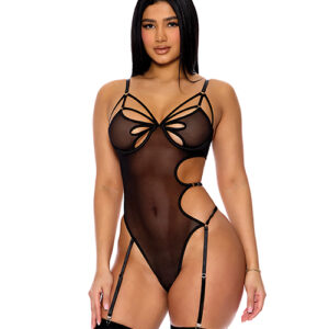Feeling Butterflies Mesh Teddy w/Garters - Black MD