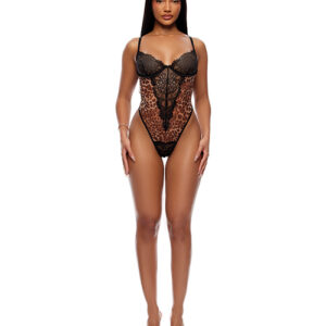 Animal Instincts Sheer Mesh and Lace Teddy - Animal XL