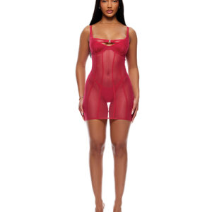 Layers To This Sheer Mesh and Knit Chemise w/Thong 2 pc Set - Pink XL
