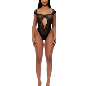 Cross Your Mind Seamless Teddy w/Rhinestone Accents - Black O/S