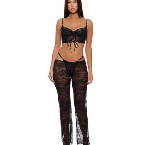 Layer of Seduction Lace Bra, Thong, & Pants 3 pc Set - Black XL