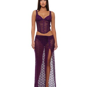 Feel Me Lace Bustier, Panty, & Skirt 3 pc set - Purple MD