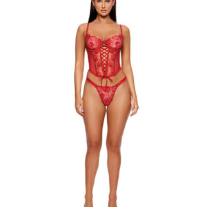 La Vie En Rose Embroidered Bustier w/Panty - Red MD