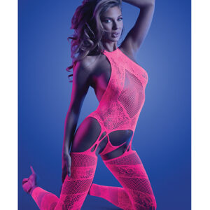 Glow Captivating Halter Bodystocking & G-String Neon Pink O/S