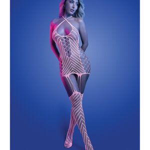 Metamorphic Glow-in-the-Dark Bodystocking Dress; Glows Pink - White O/S