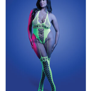 Paradigm UV Reactive Halter Teddy Bodystocking - Neon Green QN