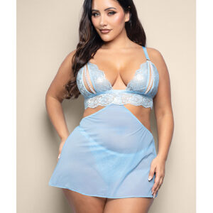 Opulence Metallic Lace 2-in-1 Set w/Pearl Details - Light Blue QN