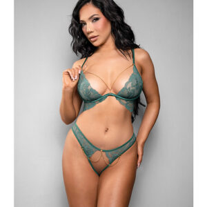 Temptress Aerin Lace Bra w/Removable Chain & Panty 2 pc Set - Green L/XL