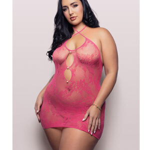 Vixen Call Me Baby Halter Dress w/Pearl Details - Hot Pink QN