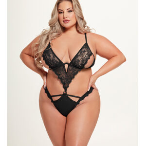 Nadia Lace & Mesh Cutout Teddy - Black 1X/2X