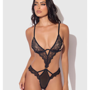 Nadia Lace & Mesh Cutout Teddy - Black LG