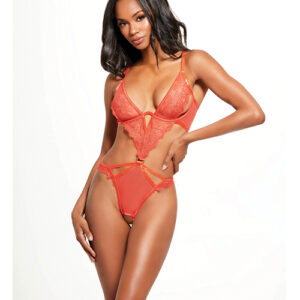 Nadia Lace & Mesh Cutout Teddy - Grenadine Dark Orange XL