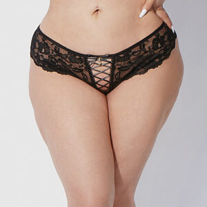 Bella Lace Up Tanga Panty w/Jewel Detail - Black 1X/2X