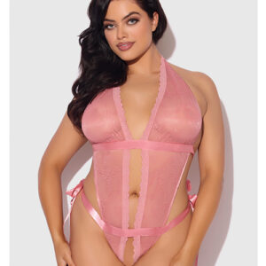 Kiki Lace & Satin Drop Off Teddy - Rose 1X/2X