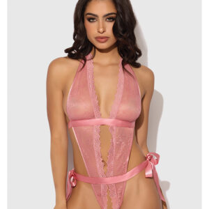 Kiki Lace & Satin Drop Off Teddy - Rose MD