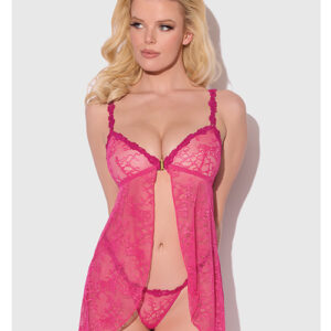 Yvone Lace Babydoll w/Front Closure & G-String 2 pc Set - Pink LG