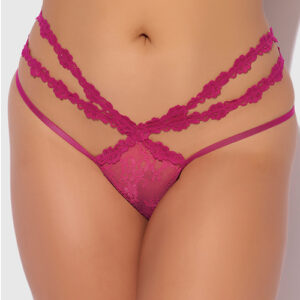 Yvone Lace Strappy Backless Tanga Panty - Pink 3X/4X