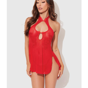 Dragon Mesh & Applique Chemise w/G-String 2 pc Set - Red SM