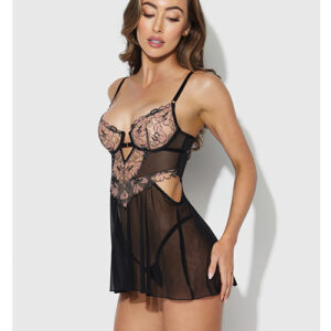 Nova Lace & Mesh Babydoll w/G-String 2 pc Set - Black SM