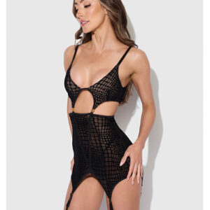 Snake Velvet-Burnout Mesh Chemise & G-String Set - Black XL