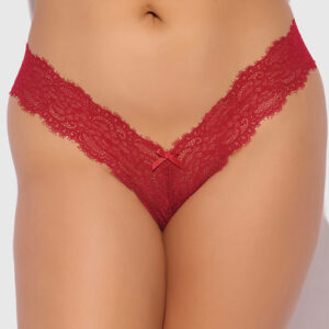 Lana Sheer Lace V-Thong - Red 1X/2X