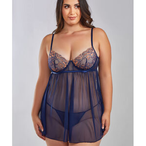 Jennie Cross Dyed Galloon Lace & Mesh Babydoll Navy 2X