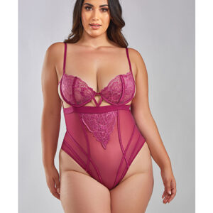 Quinn Cross Dyed Galloon Lace & Mesh Teddy Wine 3X