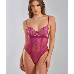 Quinn Cross Dyed Galloon Lace & Mesh Teddy Wine MD