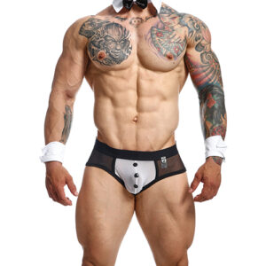 Male Basics MOB Maitre D Brief, Bow & French Cuffs Black/White SM