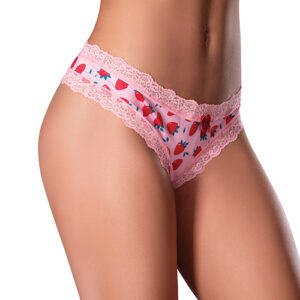 Sweet Treats Crotchless Thong w/Wicked Sensual Care Strawberry Lube - Pink L/XL