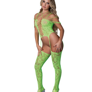 Seamless Strappy Body Stocking - Neon Green O/S
