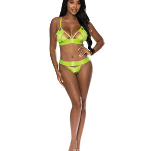 Strap-Tease Bra & Crotchless Panty Neon Yellow S/M